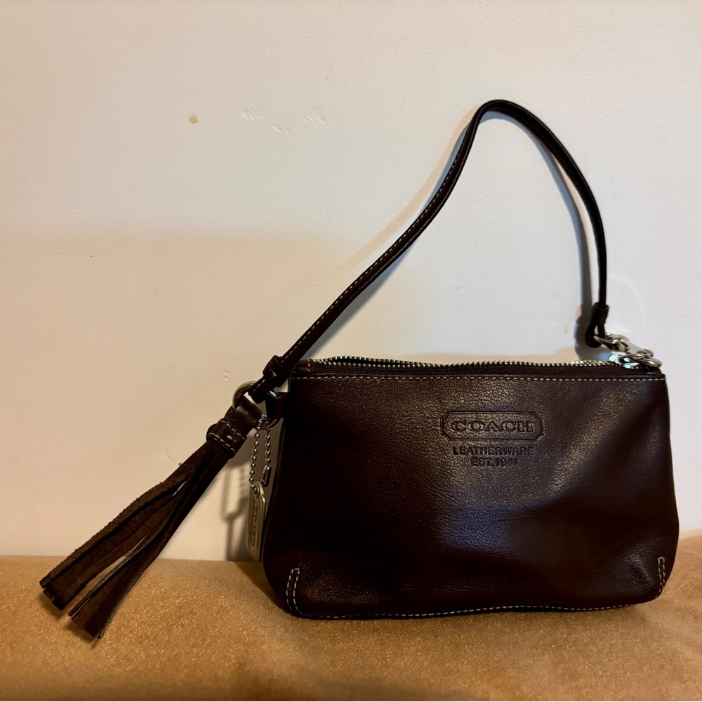 Coach Dark Brown Leather Wristlet